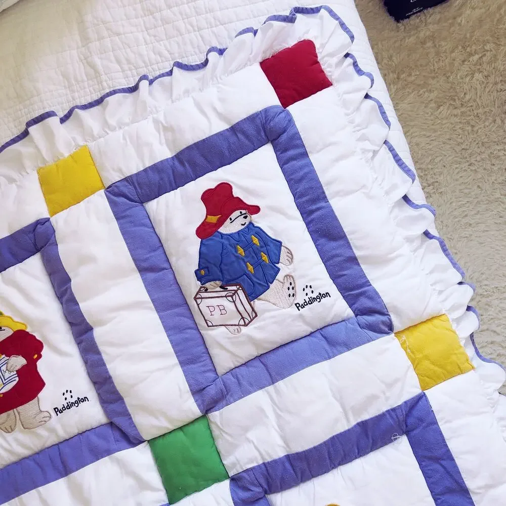 Vintage 1990s Paddington Bear Cuddle Me Quilt Toddler Blanket Nojo